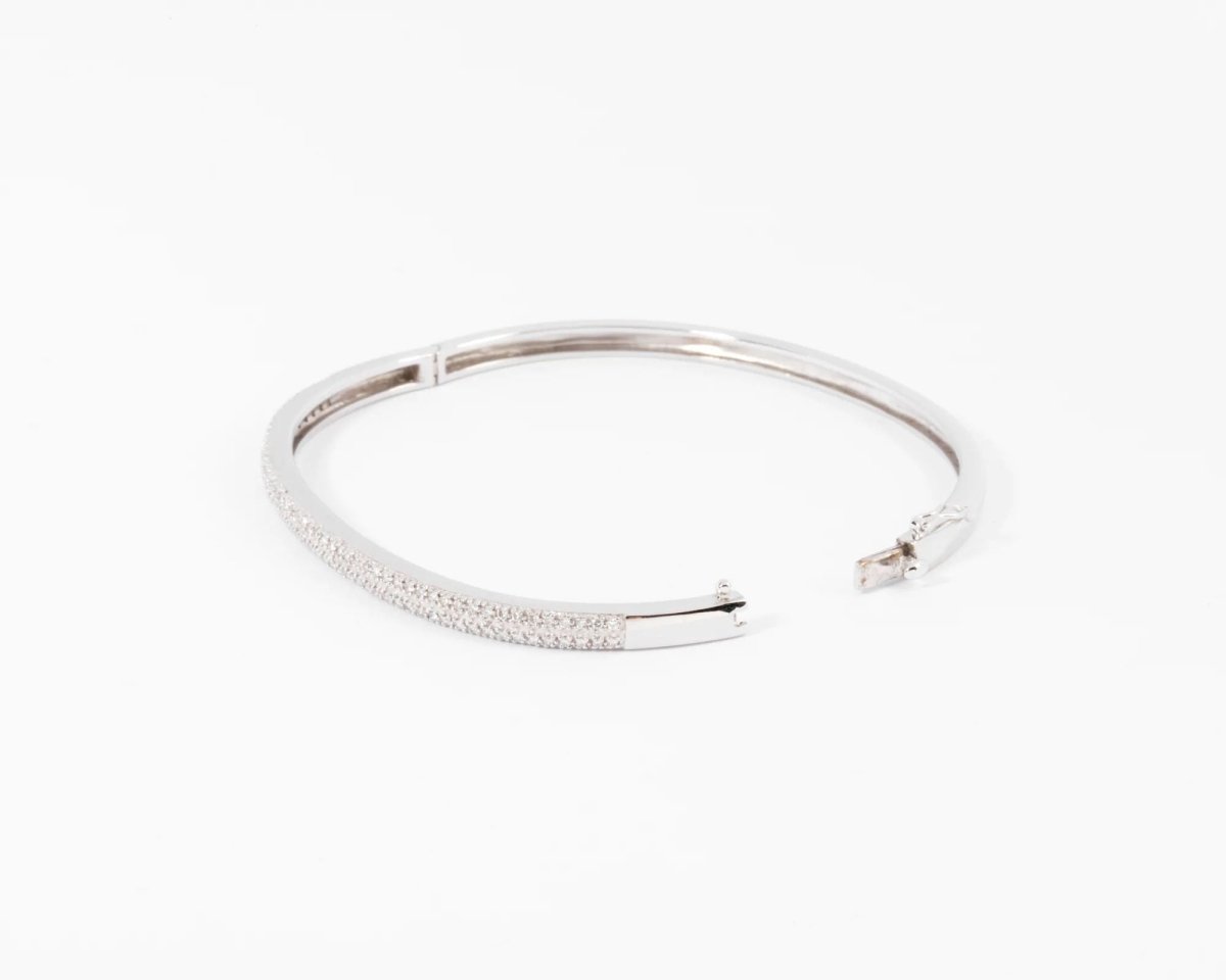 Bracelet or gris rigide ouvrant en diamant - Castafiore