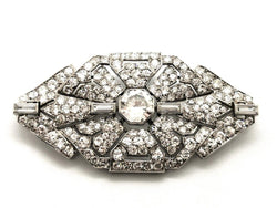 Broche Art Déco en or blanc et platine pavé diamants - Castafiore