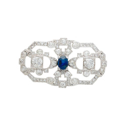 Broche Art Déco en platine, or blanc, saphir et diamants - Castafiore