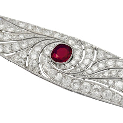 Broche Art Déco en platine, rubis et diamants - Castafiore