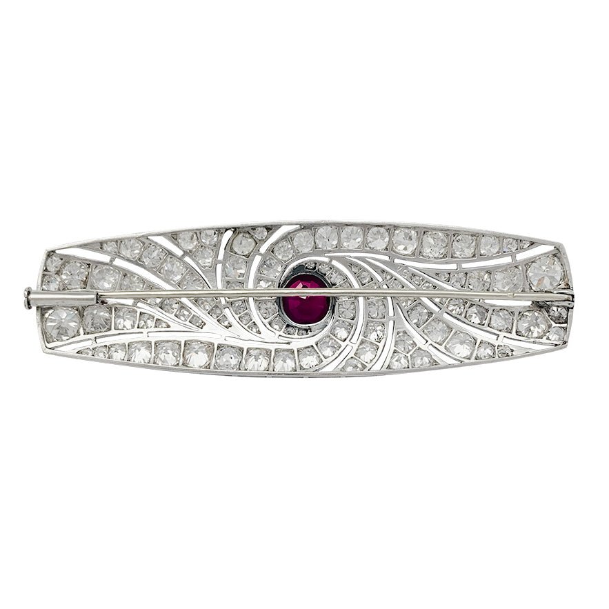 Broche Art Déco en platine, rubis et diamants - Castafiore
