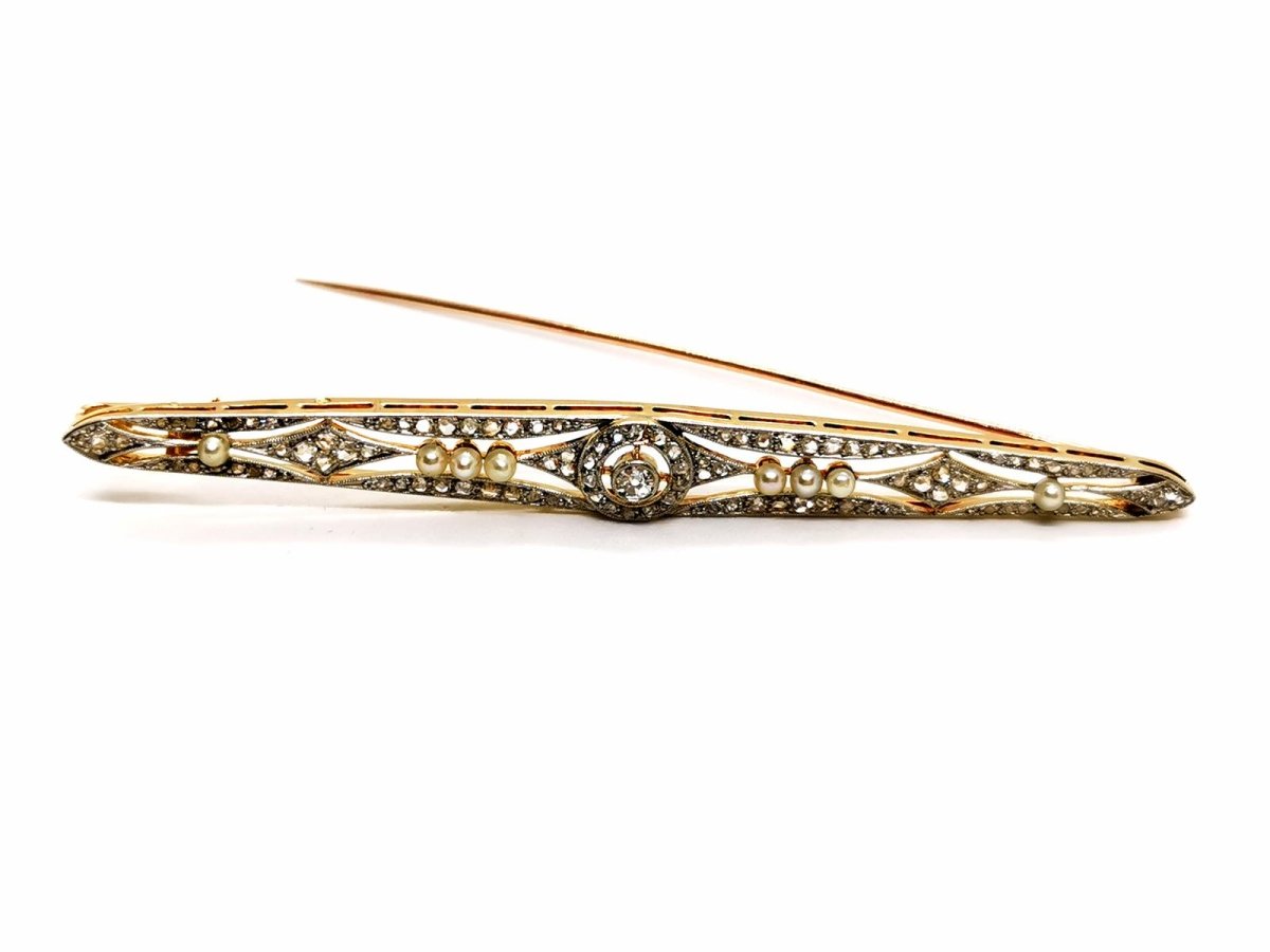 Broche Barrette Art déco 3 ors et diamants - Castafiore