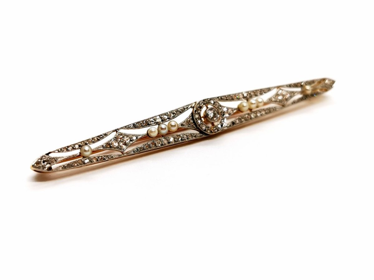 Broche Barrette Art déco 3 ors et diamants - Castafiore