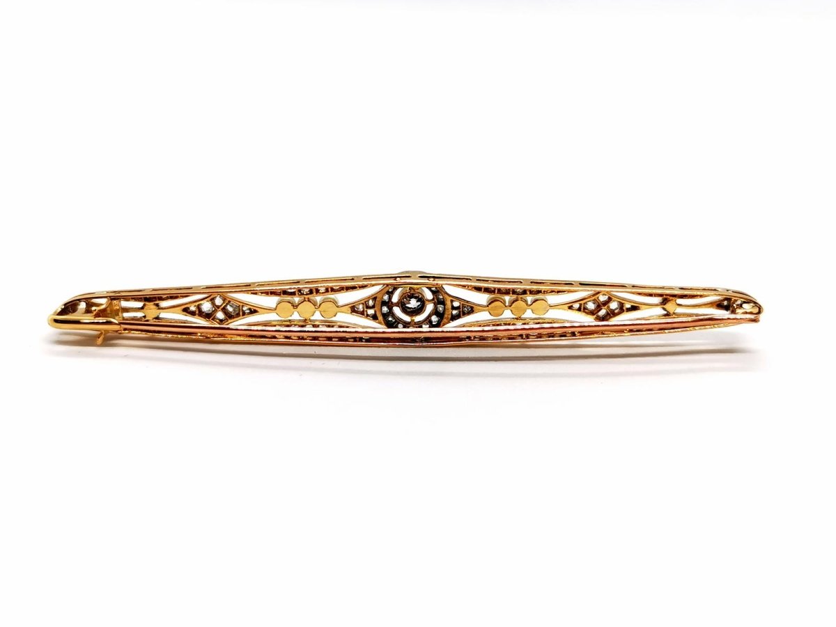 Broche Barrette Art déco 3 ors et diamants - Castafiore