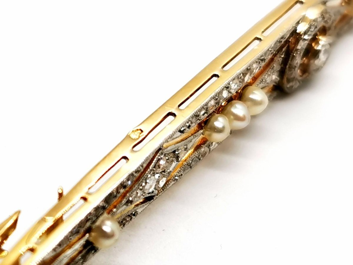 Broche Barrette Art déco 3 ors et diamants - Castafiore