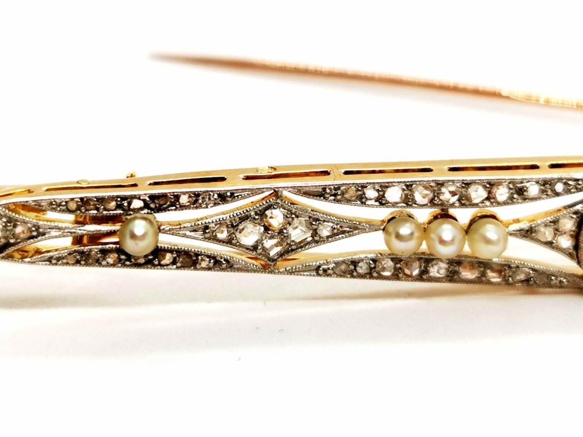 Broche Barrette Art déco 3 ors et diamants - Castafiore