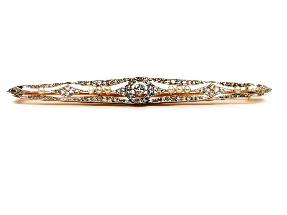 Broche Barrette Art déco 3 ors et diamants - Castafiore
