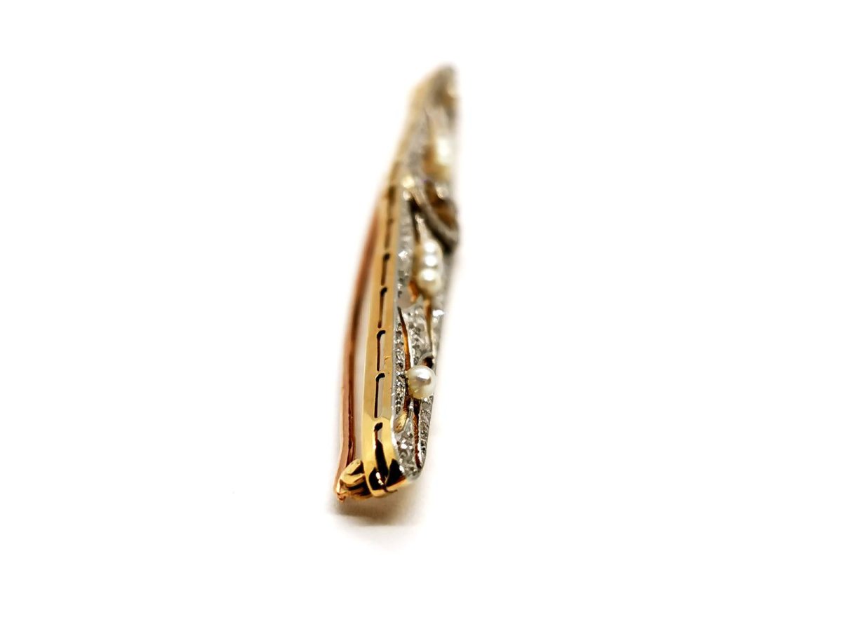 Broche Barrette Art déco 3 ors et diamants - Castafiore