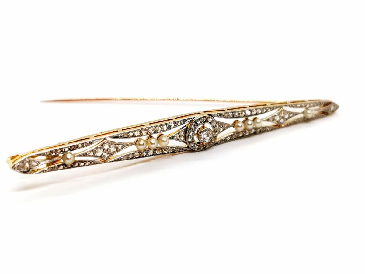 Broche Barrette Art déco 3 ors et diamants - Castafiore