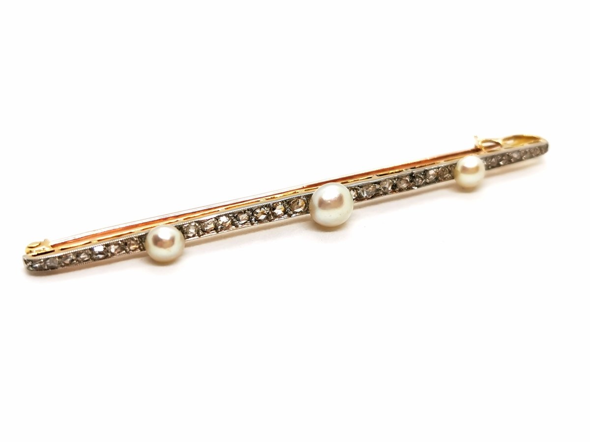 Broche Barrette en or jaune, platine et diamants - Castafiore