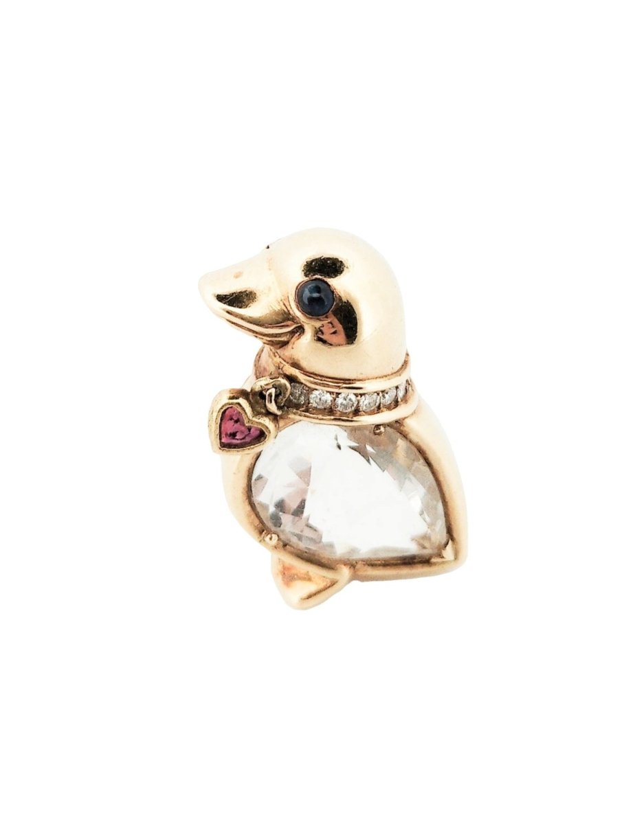 Broche Clip BOUCHERON "Oiseau" en or jaune et en cristal de roche - Castafiore