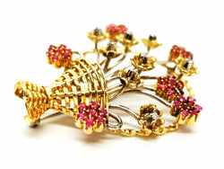 Broche fleur en 2 ors, diamants et rubis - Castafiore