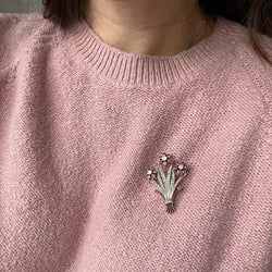 Broche Pendentif Fleur Belle Epoque en Or, Argent, Diamants et Rubis - Castafiore