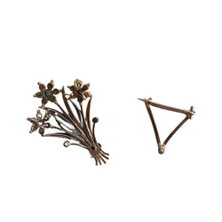 Broche Pendentif Fleur Belle Epoque en Or, Argent, Diamants et Rubis - Castafiore