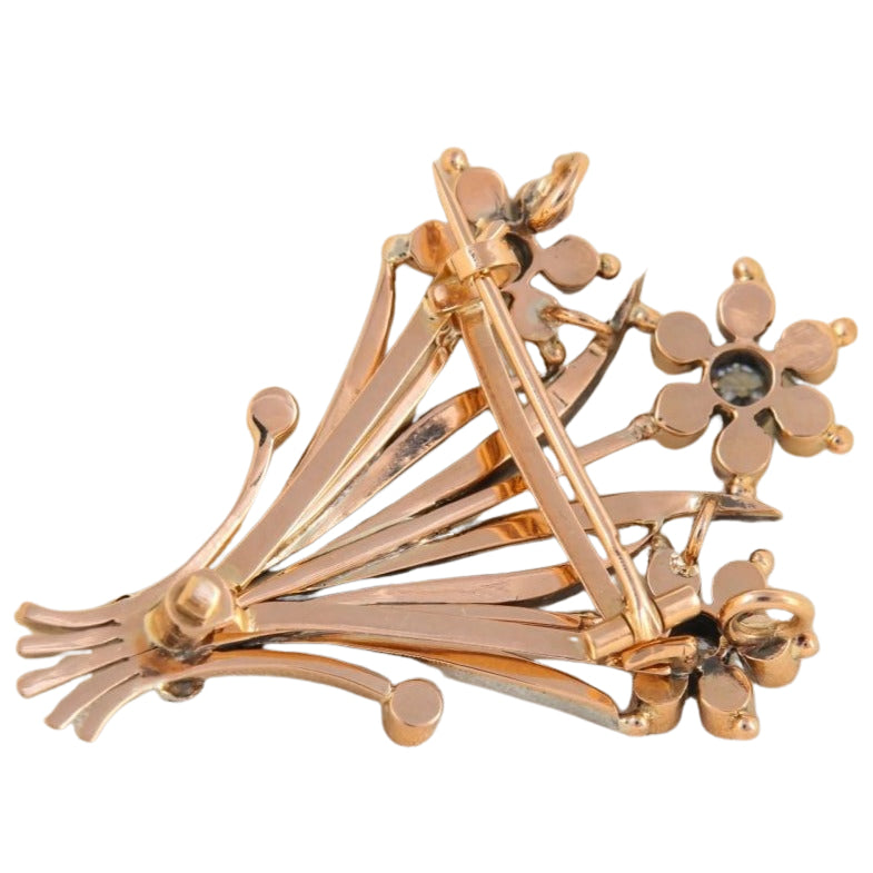 Broche Pendentif Fleur Belle Epoque en Or, Argent, Diamants et Rubis - Castafiore