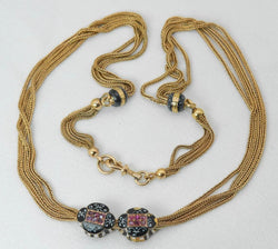 Collier ancien - Chaîne giletière en or, émail et rubis - Castafiore