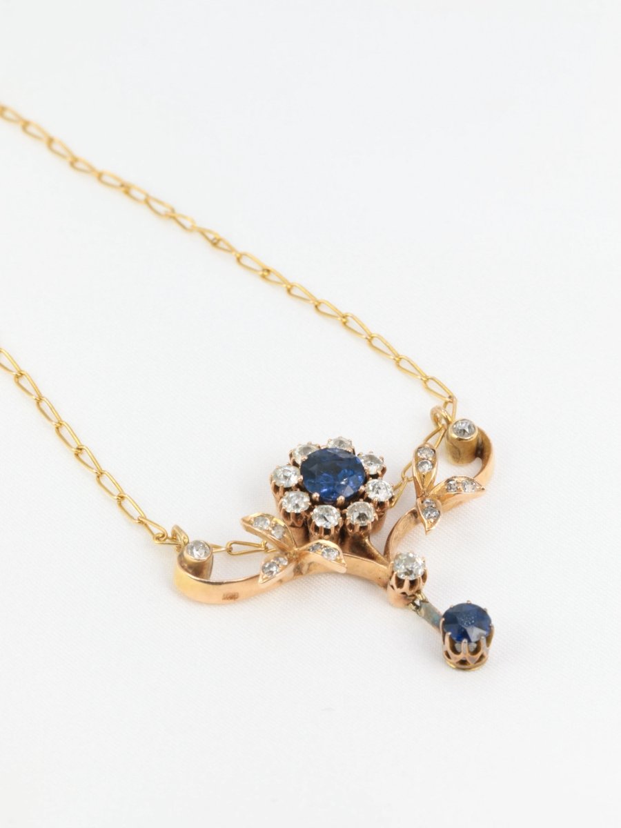 Collier Art Nouveau Fleur en or, saphirs et diamants - Castafiore