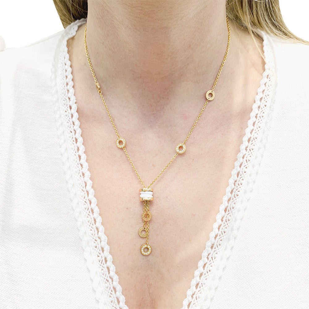 Collier Bulgari, "BZERO1", or rose, céramique blanche et diamants. - Castafiore