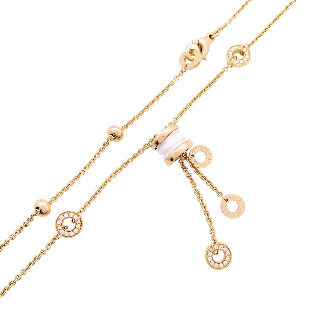 Collier Bulgari, "BZERO1", or rose, céramique blanche et diamants. - Castafiore