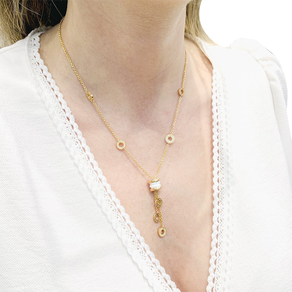 Collier Bulgari, "BZERO1", or rose, céramique blanche et diamants. - Castafiore