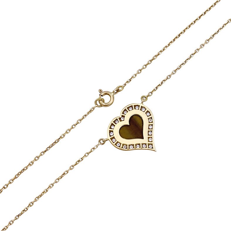 Collier, "Coeur", or jaune, oeil de tigre, diamants - Castafiore
