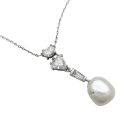 Collier diamants et perle fine, or blanc - Castafiore