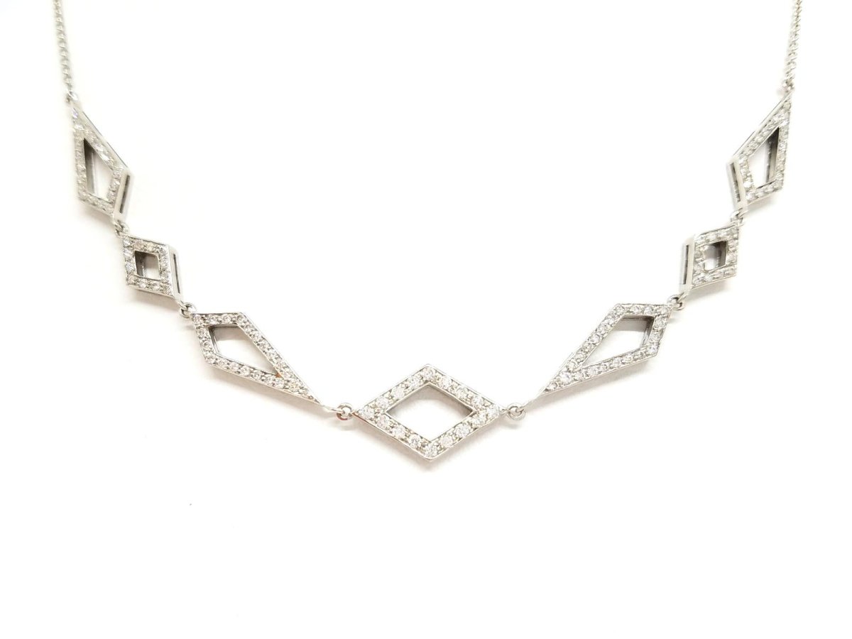 Collier géométrique en or blanc pavé diamants - Castafiore