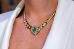 Collier massif coeur en 2 ors et émeraude - Castafiore
