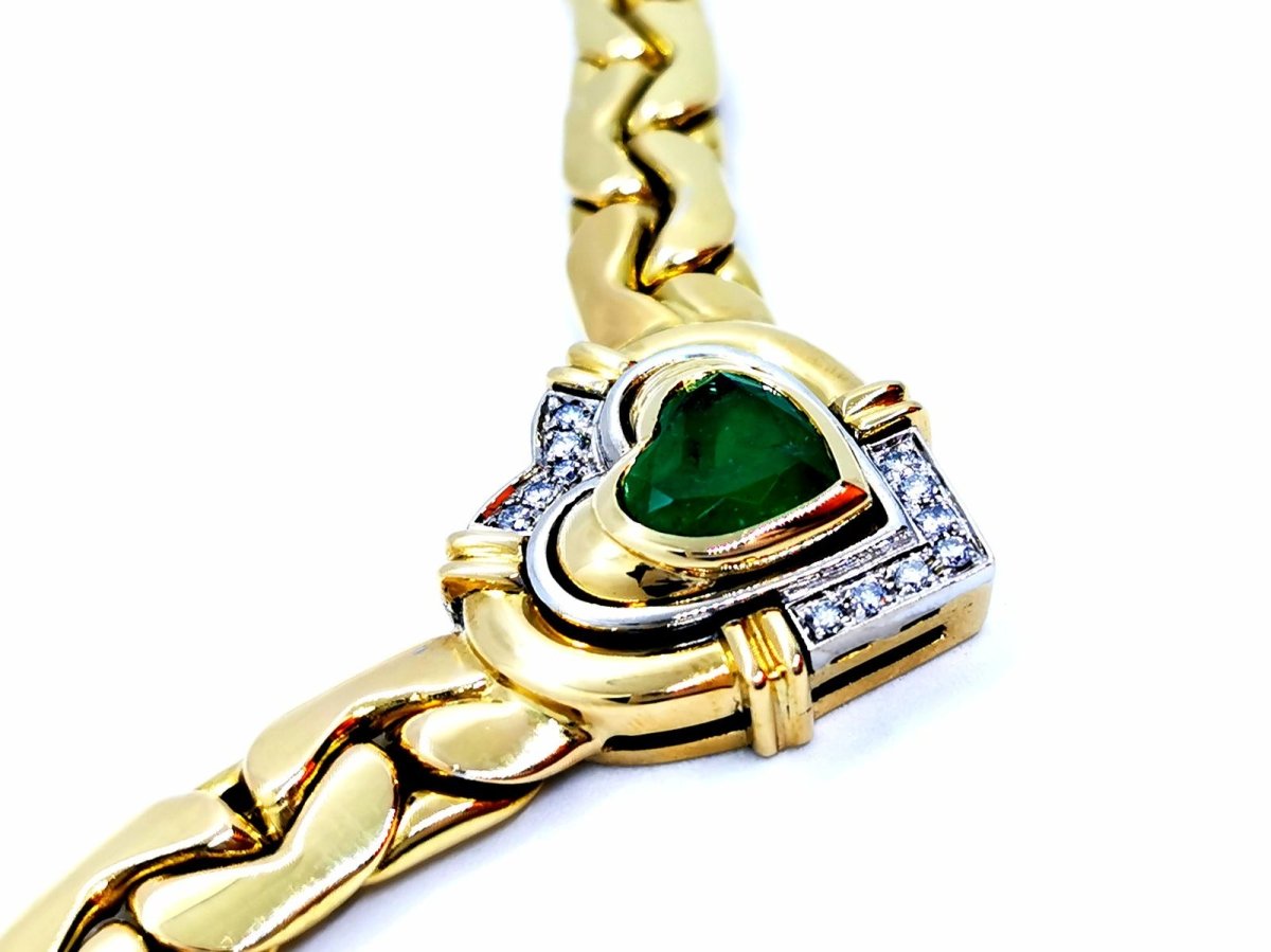 Collier massif coeur en 2 ors et émeraude - Castafiore
