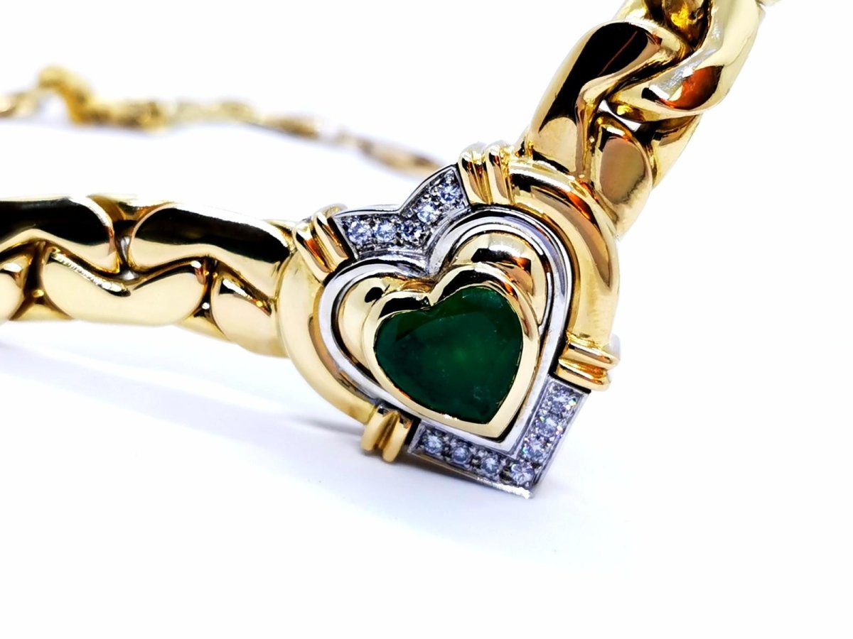 Collier massif coeur en 2 ors et émeraude - Castafiore