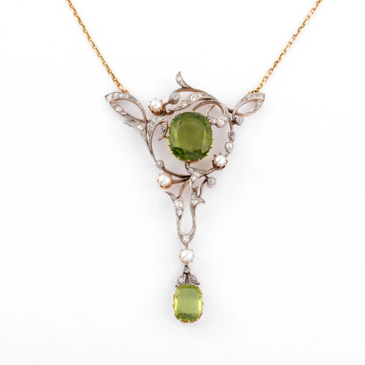 Collier or jaune et Argent Napoléon III orné de Péridot - Castafiore