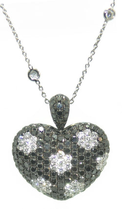 Collier ornée d'un pendentif formant un cœur en diamant noirs et blancs - Castafiore