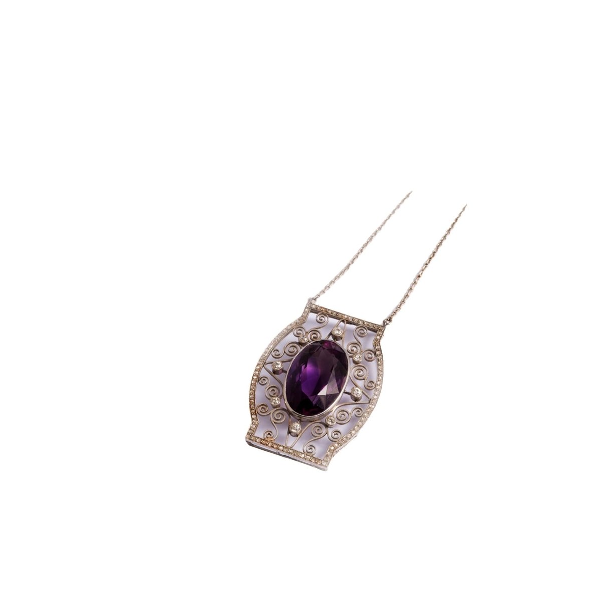 Collier Pendentif en or blanc et en améthyste et diamant - Castafiore