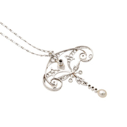 Collier Pendentif Maille cheval en platine, perles et diamants - Castafiore
