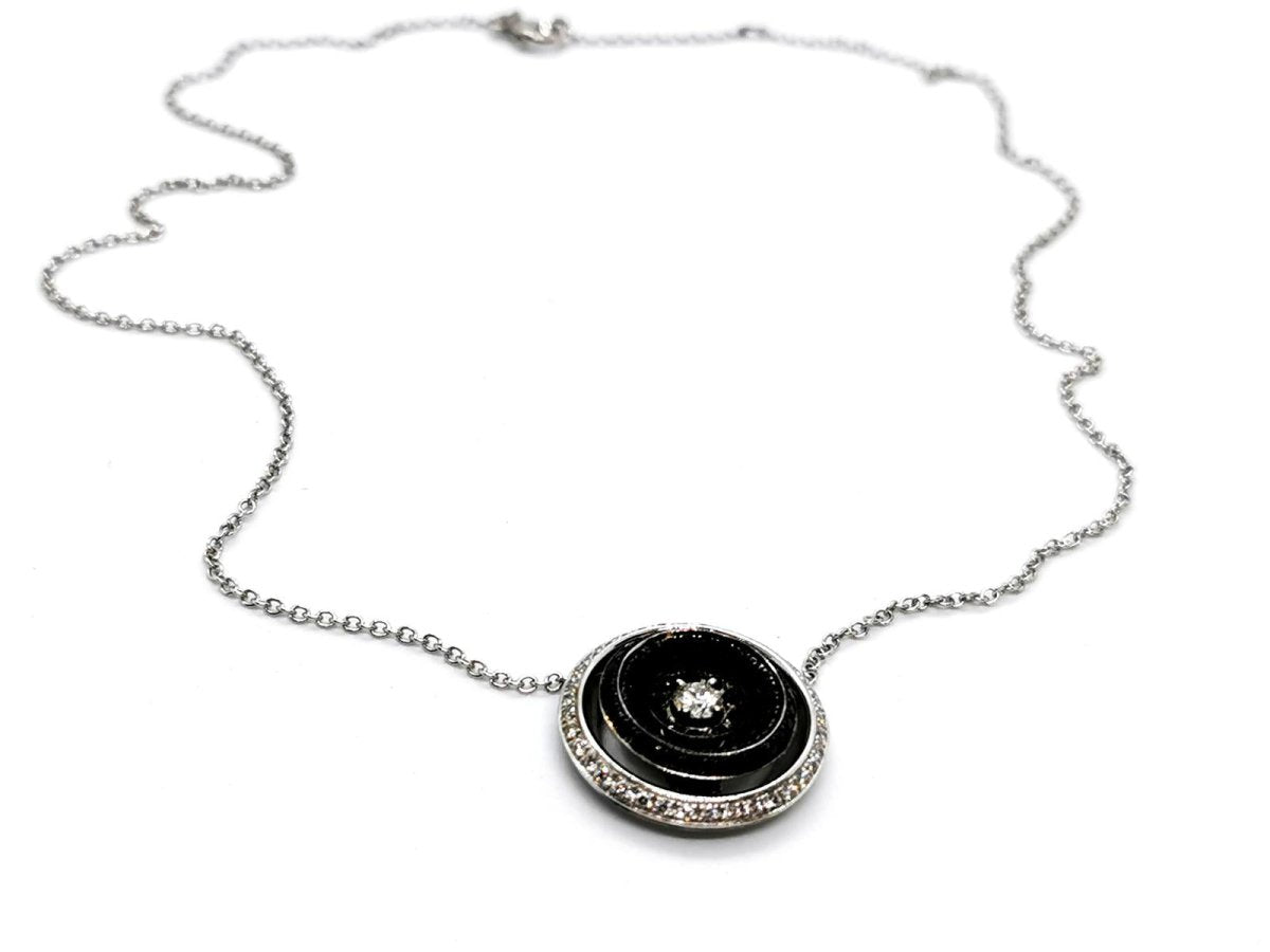 Collier Pendentif noir en or blanc et diamants - Castafiore