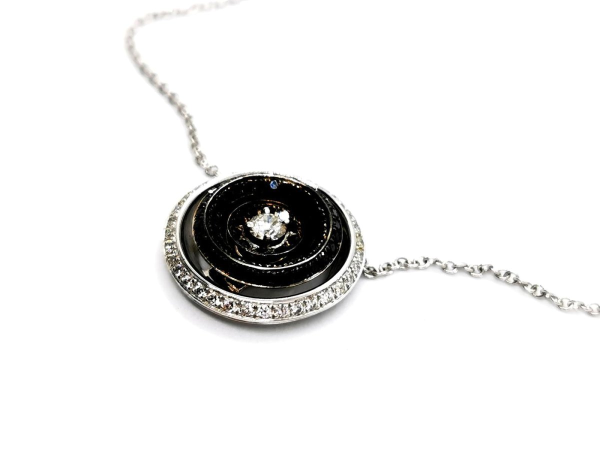 Collier Pendentif noir en or blanc et diamants - Castafiore