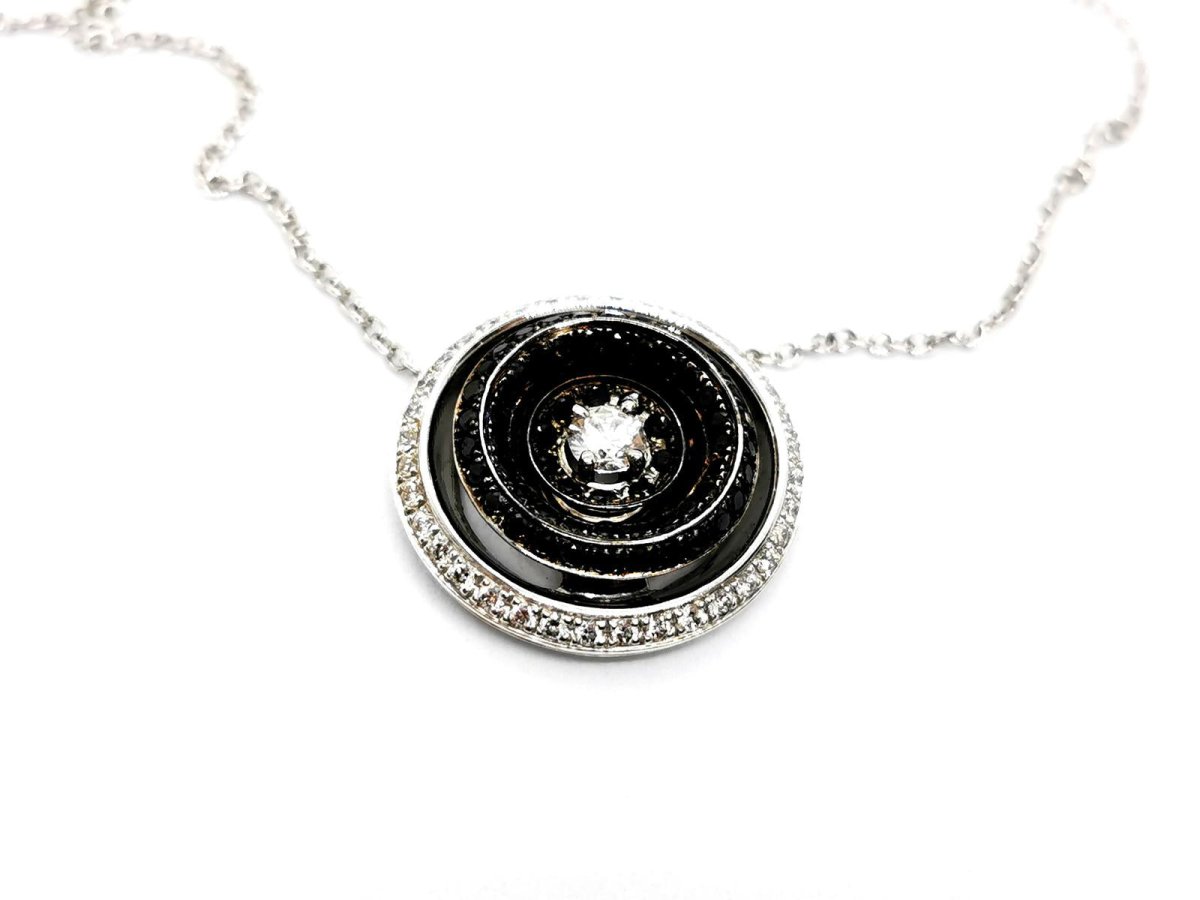 Collier Pendentif noir en or blanc et diamants - Castafiore