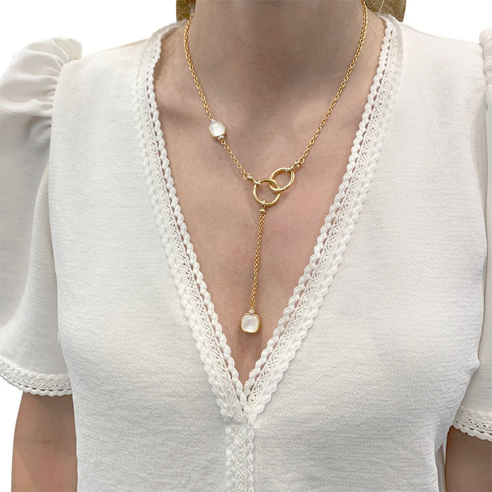 Collier POMELLATO "Nudo" en or rose, diamants, nacres blanches, topazes blanches. - Castafiore