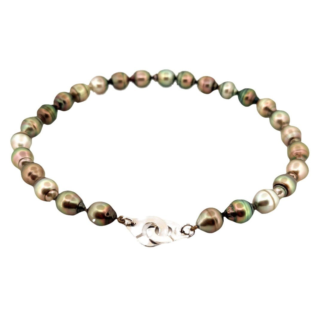Collier Ras de cou DINH VAN "Menottes R15" en or blanc et perles de Tahiti - Castafiore