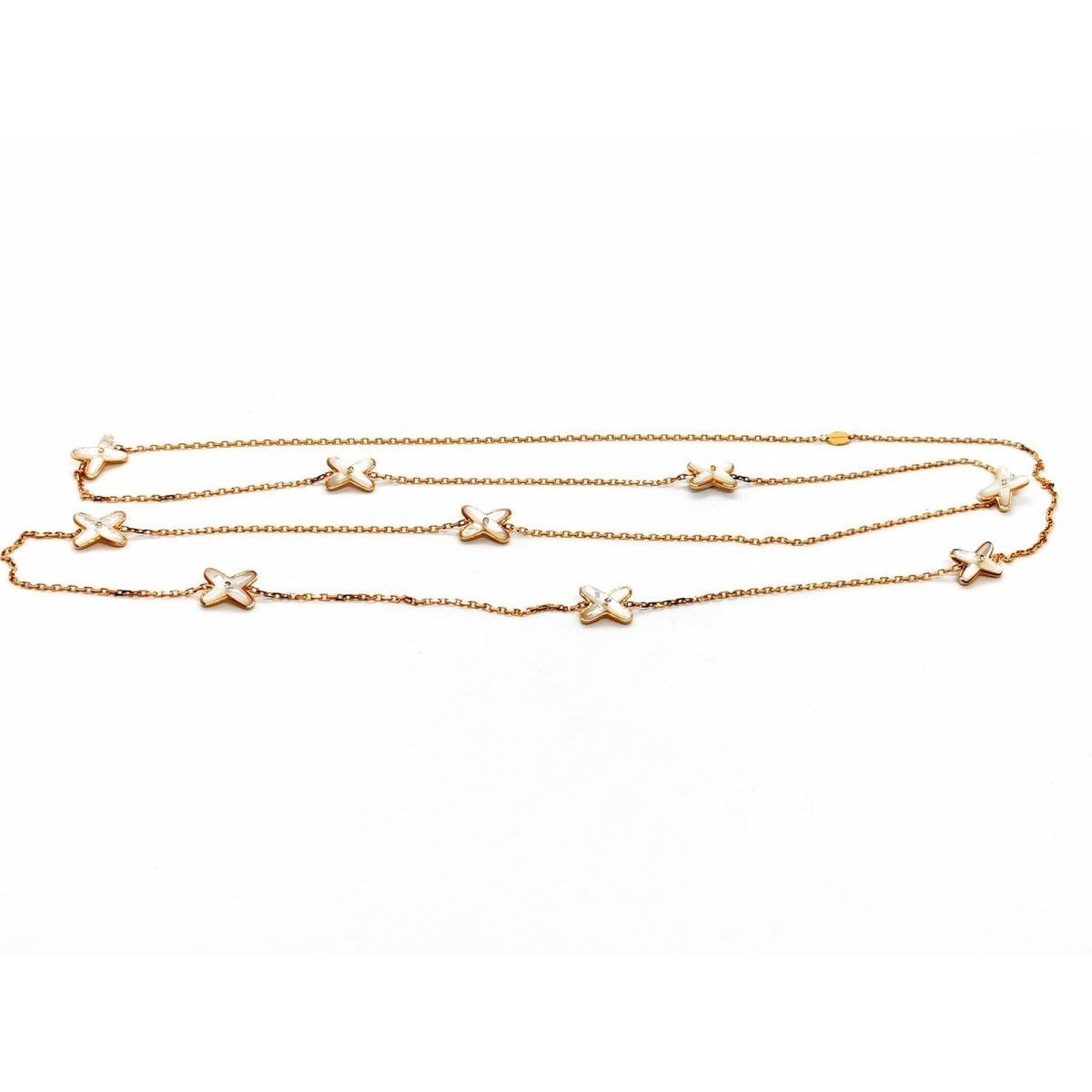 Collier Sautoir CHAUMET "Jeux de liens" en or rose, nacre et diamants - Castafiore
