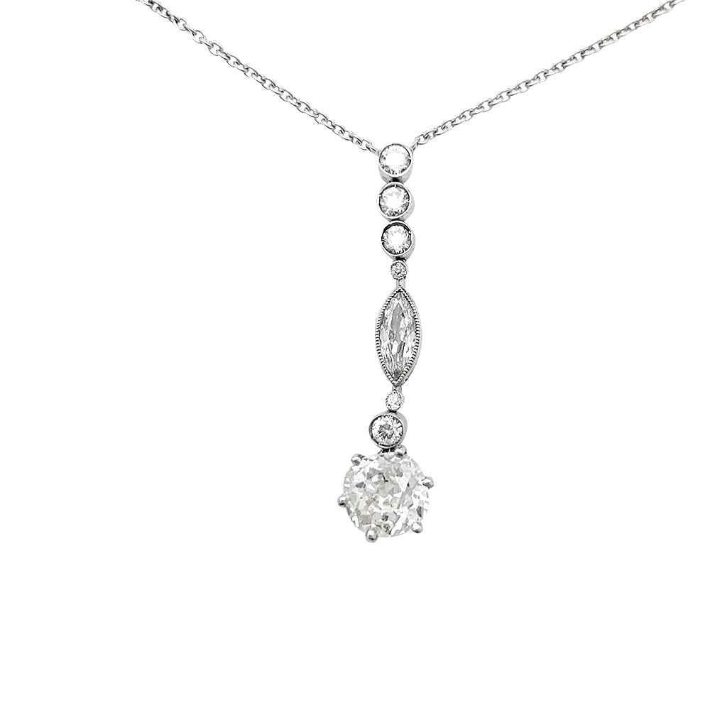 Collier style Art Déco en or blanc platine et diamants - Castafiore