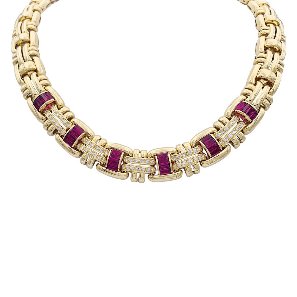 Collier Wempé en or jaune serti de rubis et de diamants - Castafiore