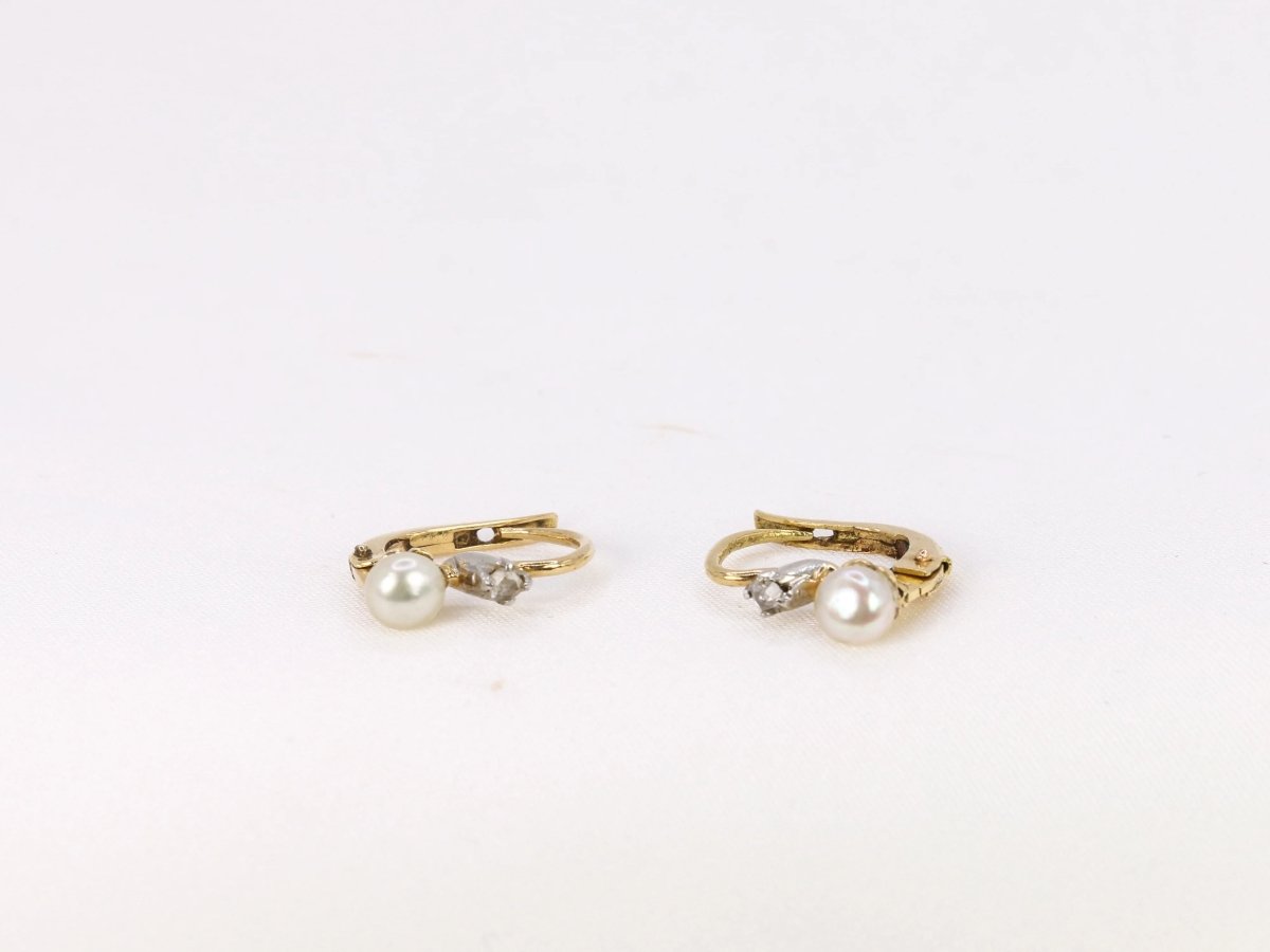 Dormeuses anciennes en or, diamants et perles fines - Castafiore