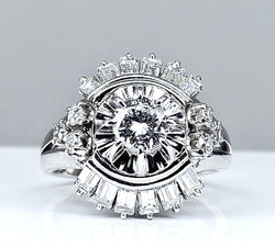 Magnifique bague en platine en diamants baguettes et diamants ronds . - Castafiore