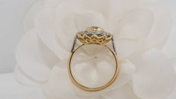 Bague pompadour en or bicolore, saphir et diamants