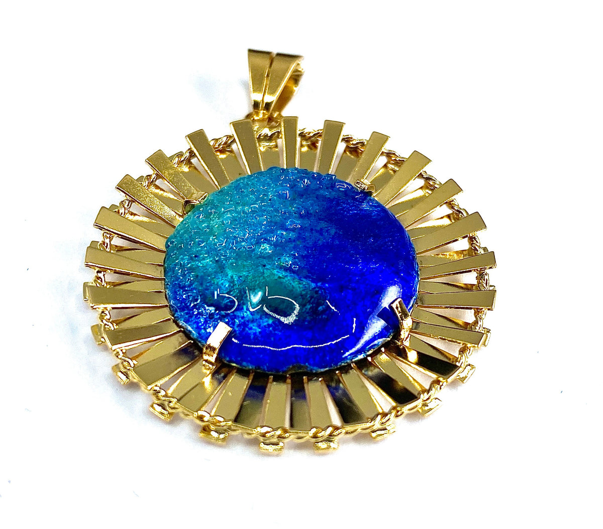 Pendentif soleil en or 18 carats : émail bleu limoges H .MARTY