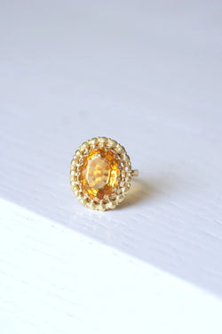 Bague de cocktail ancienne citrine sur or jaune et vert 18Kt