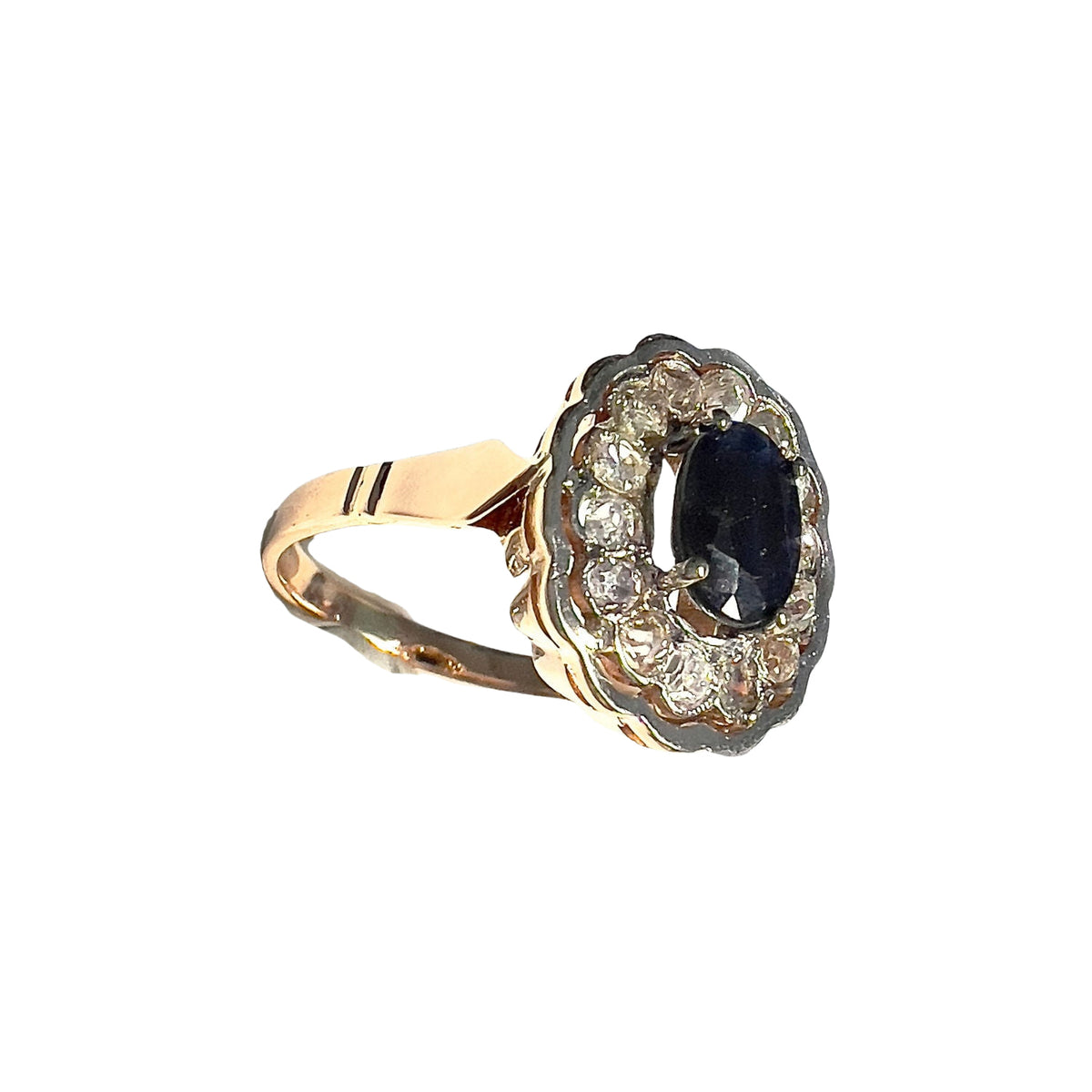 SORTIJA  de ORO 18 kts ART DECO ÉPOCA 1930-35 con Zafiro y Diamantes