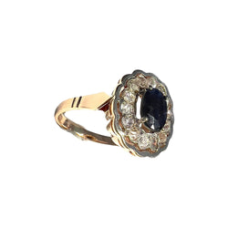 SORTIJA  de ORO 18 kts ART DECO ÉPOCA 1930-35 con Zafiro y Diamantes