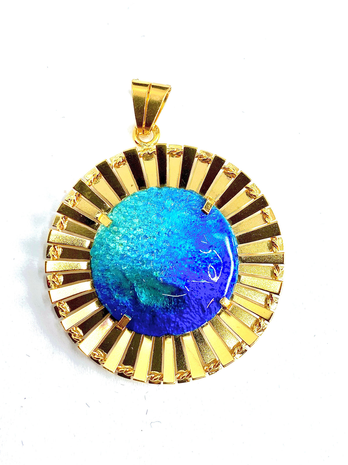 Pendentif soleil en or 18 carats : émail bleu limoges H .MARTY